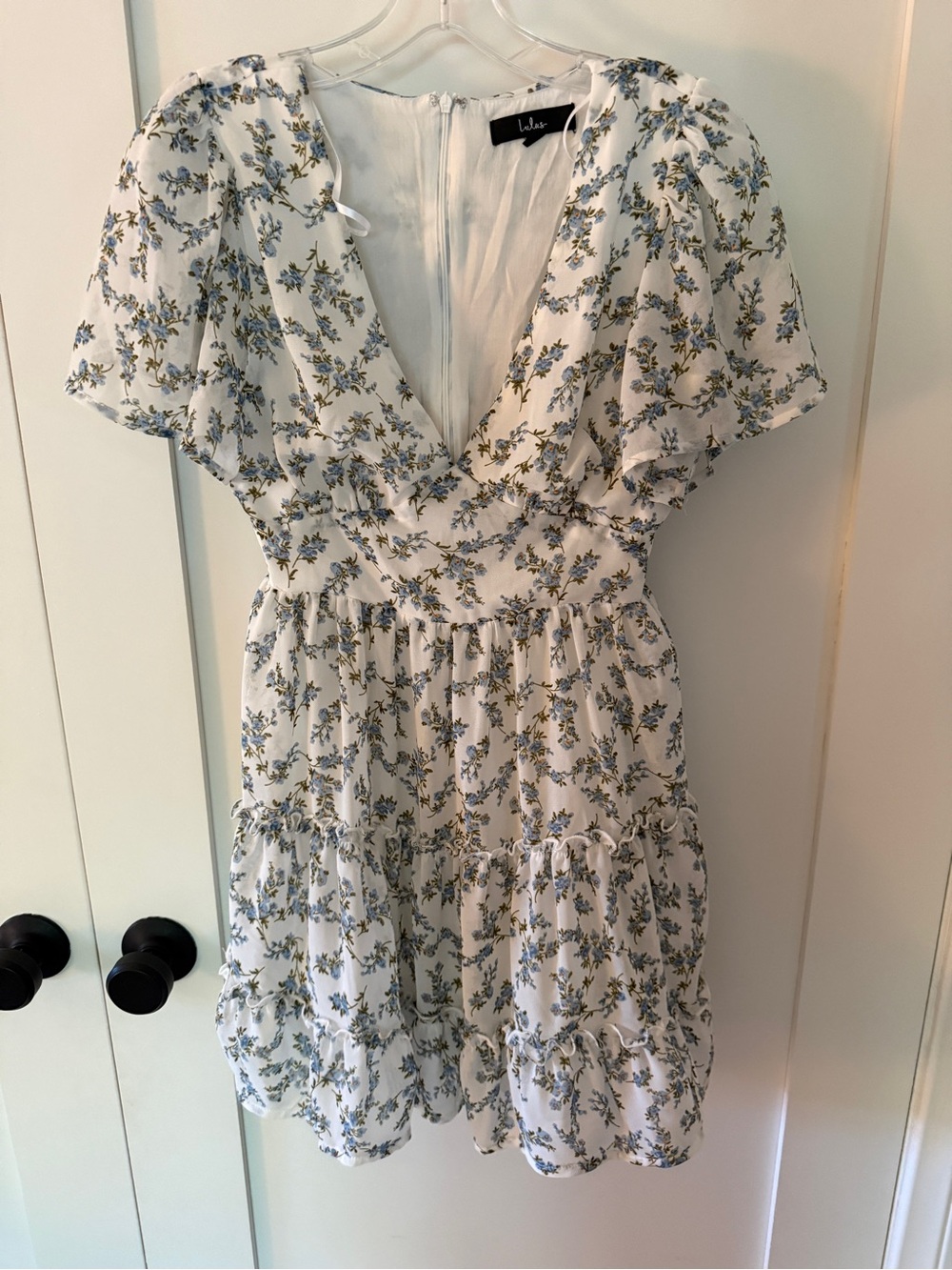 Lulu's White Mini Dress with Blue and Green Floral Print